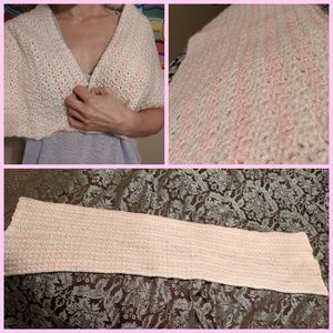 Pink & White Striped Crochet Scarf Shaw S